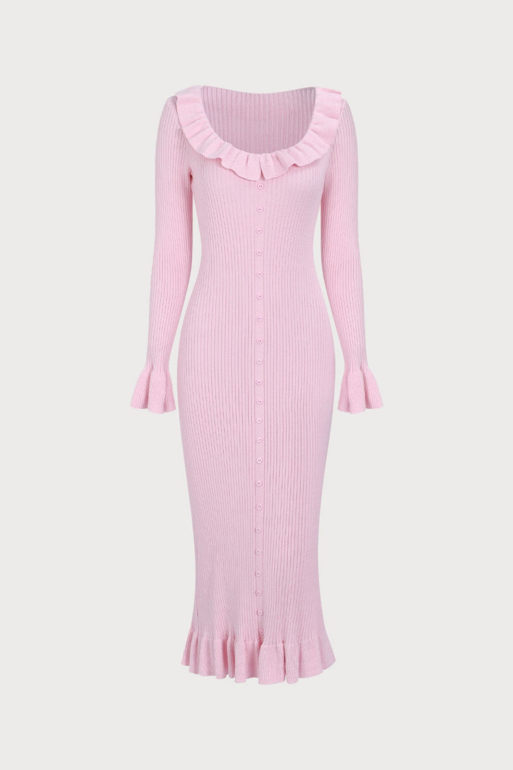 Rosalie | U-Neck Ruffle Midi Knit Dress