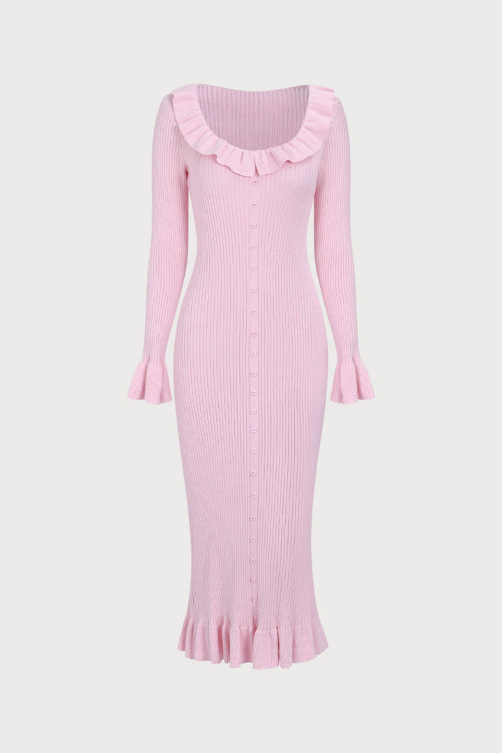 Rosalie | U-Neck Ruffle Midi Knit Dress