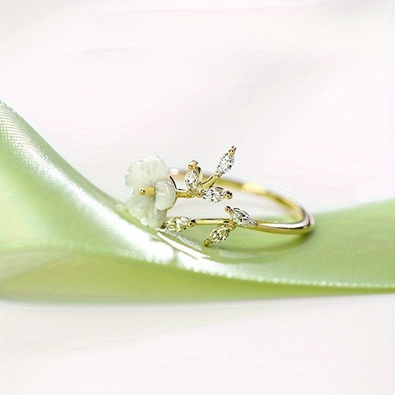 Flora | Floral Leaf Open Adjustable Ring