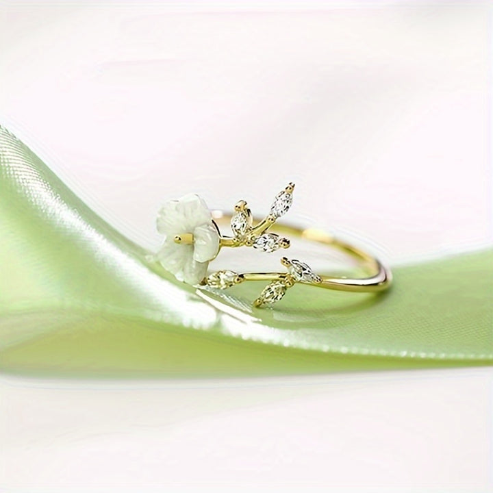 Flora | Floral Leaf Open Adjustable Ring