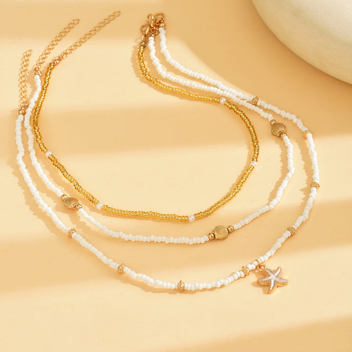 Mirella | Coastal Shell &amp; Starfish Beaded Choker Necklace Set