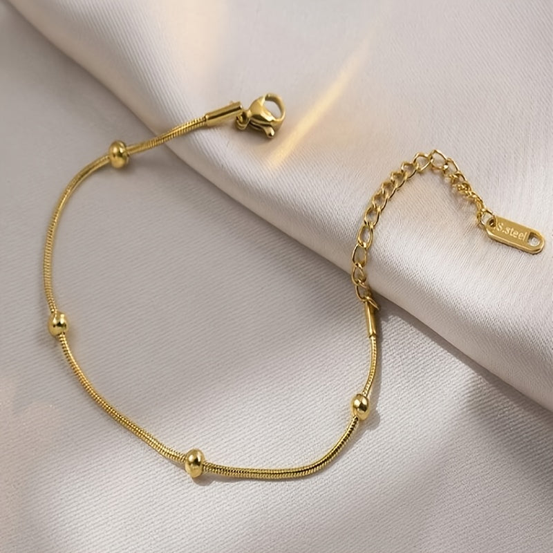 Alara | Minimalist Stainless Steel Snake Chain Bead Bracelet