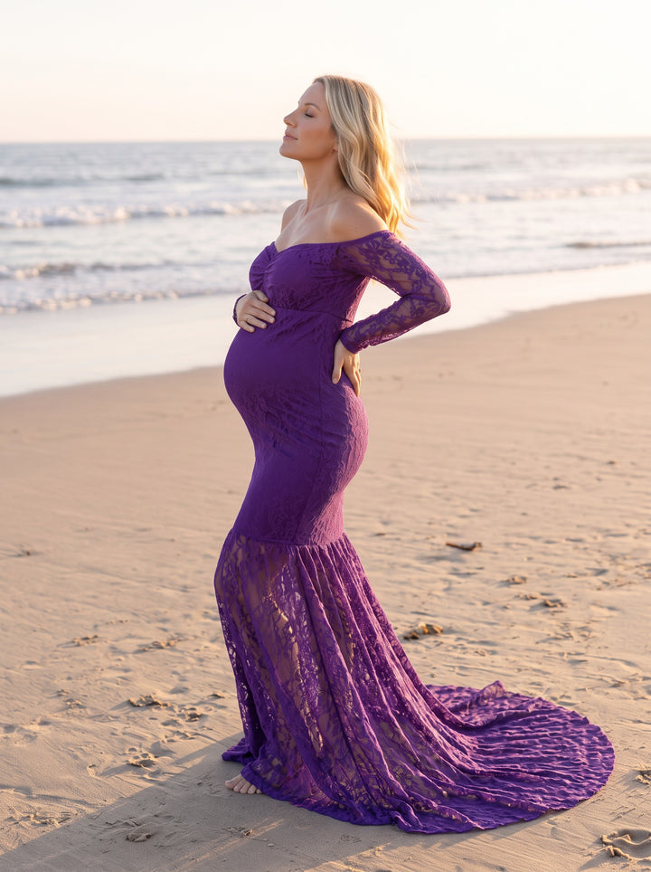 Mermaid Lace Maternity Gown – Purple, side