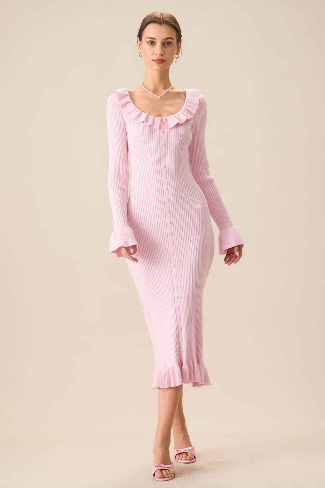Rosalie | U-Neck Ruffle Midi Knit Dress