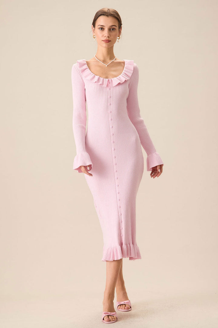 Rosalie | U-Neck Ruffle Midi Knit Dress