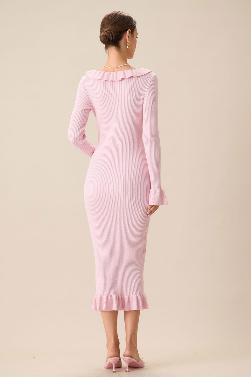 Rosalie | U-Neck Ruffle Midi Knit Dress