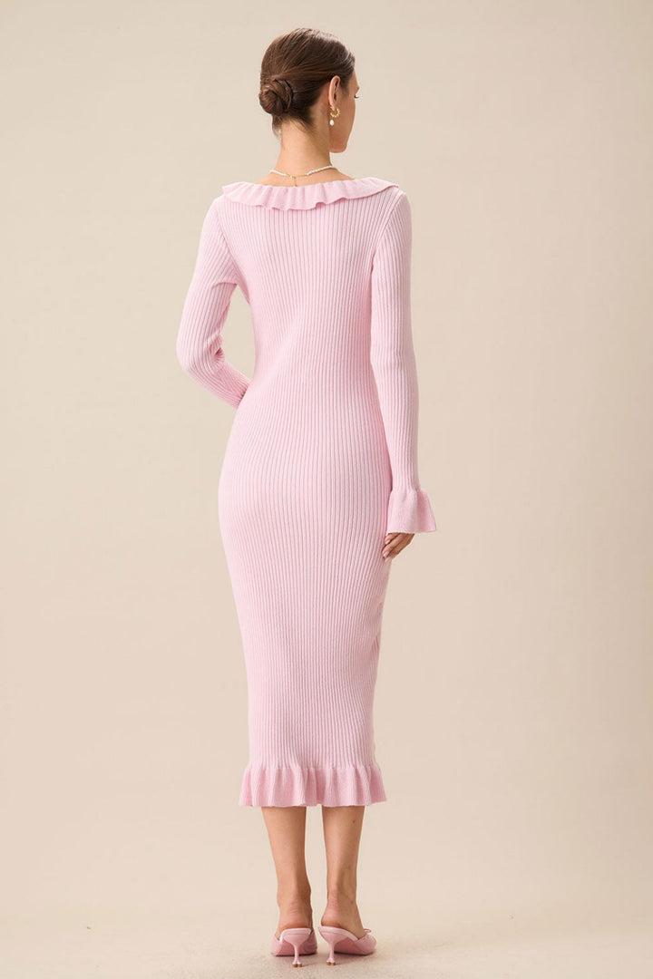 Rosalie | U-Neck Ruffle Midi Knit Dress
