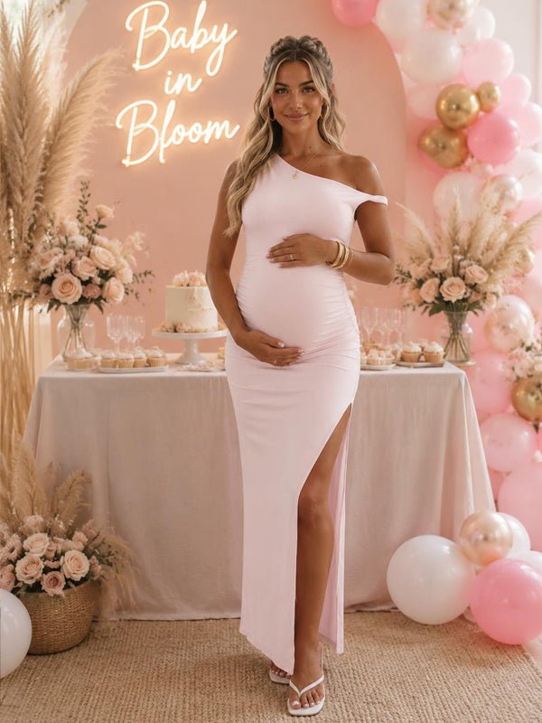 Keeva | One-Shoulder Ruched Maternity Maxi Dress