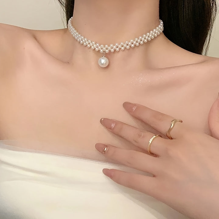 Cordelia | Woven Faux Pearl Choker with Drop Pendant
