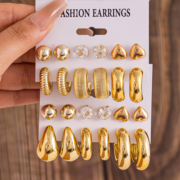 Calliste | Chunky Gold-Tone &amp; Crystal Hoop Stud Earrings Set
