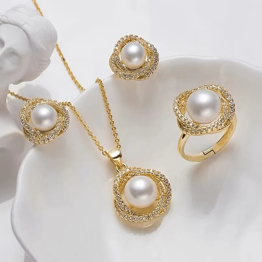 Arabella | Vintage Faux Pearl &amp; Crystal Halo Jewelry Set