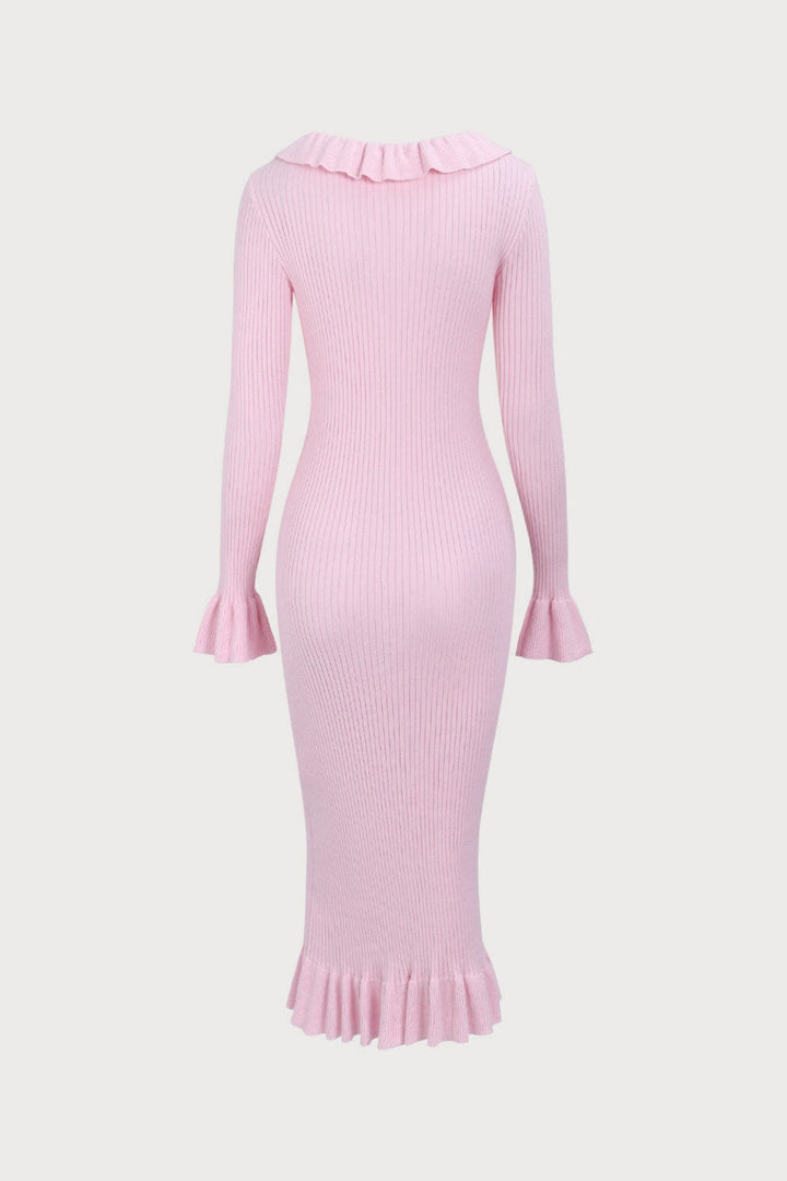 Rosalie | U-Neck Ruffle Midi Knit Dress