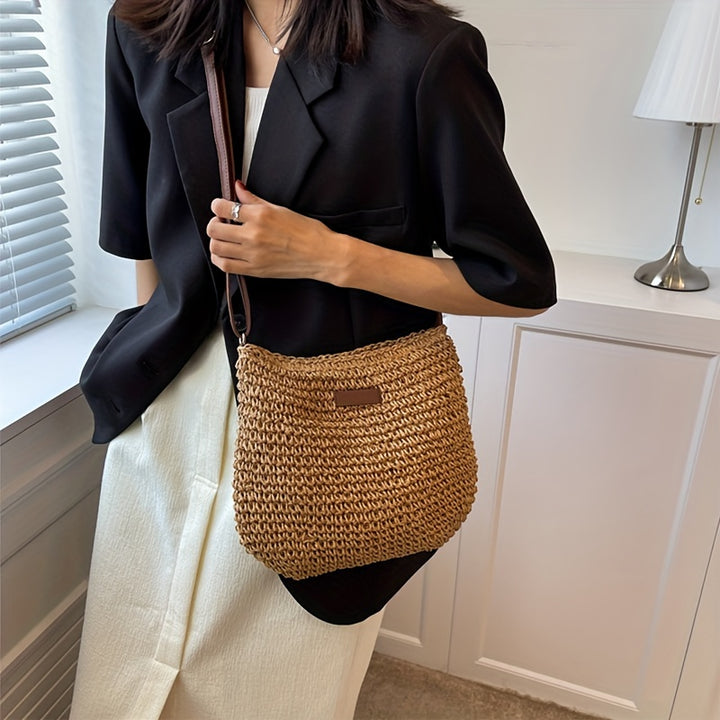 Noemia | Handwoven Straw Hobo Crossbody Bag