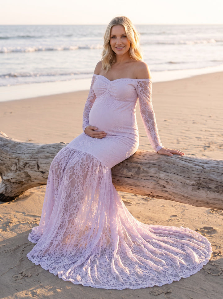 Mermaid Lace Maternity Gown – Lilac, front