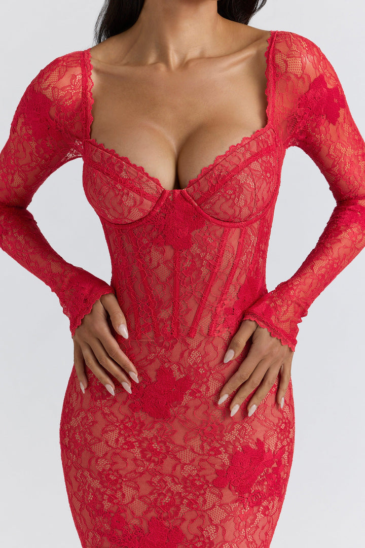 Alicia | Lace Mini Dress in Red