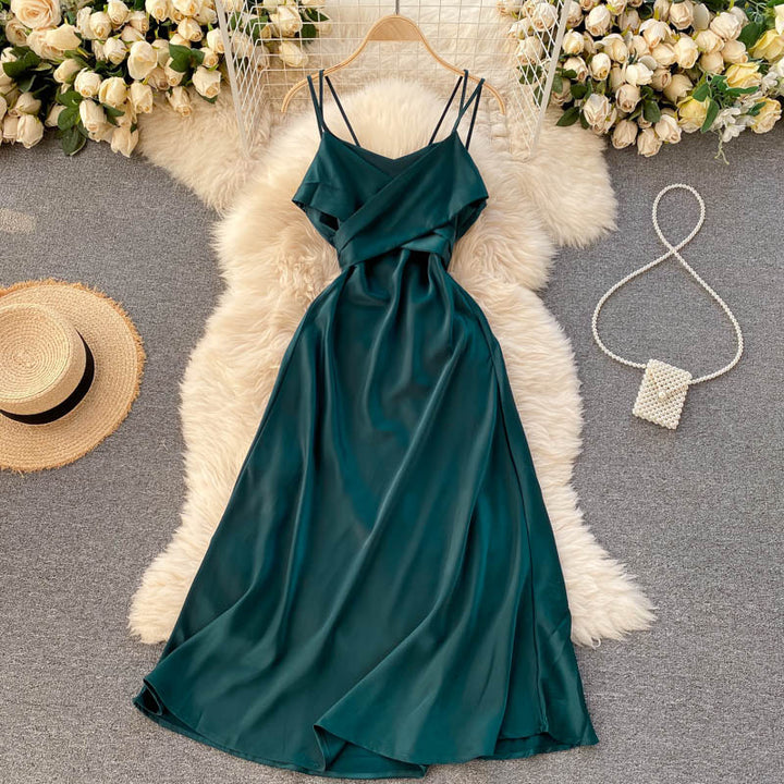 Zephyra | Crossover Satin A-Line Midi Dress