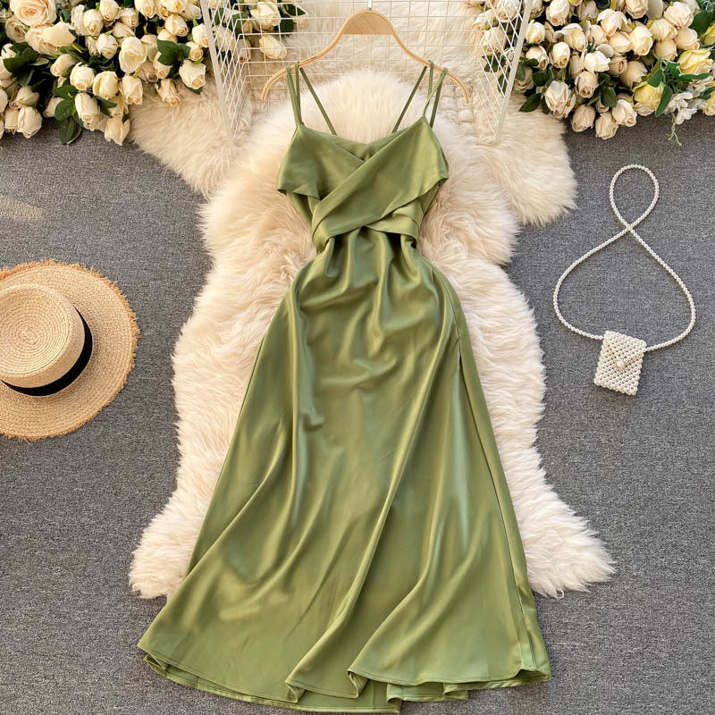 Zephyra | Crossover Satin A-Line Midi Dress