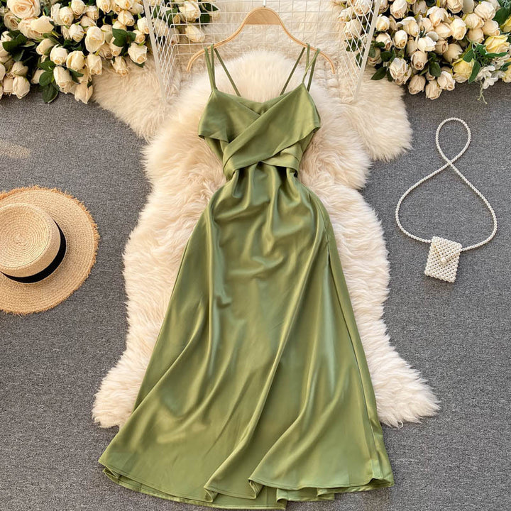 Zephyra | Crossover Satin A-Line Midi Dress