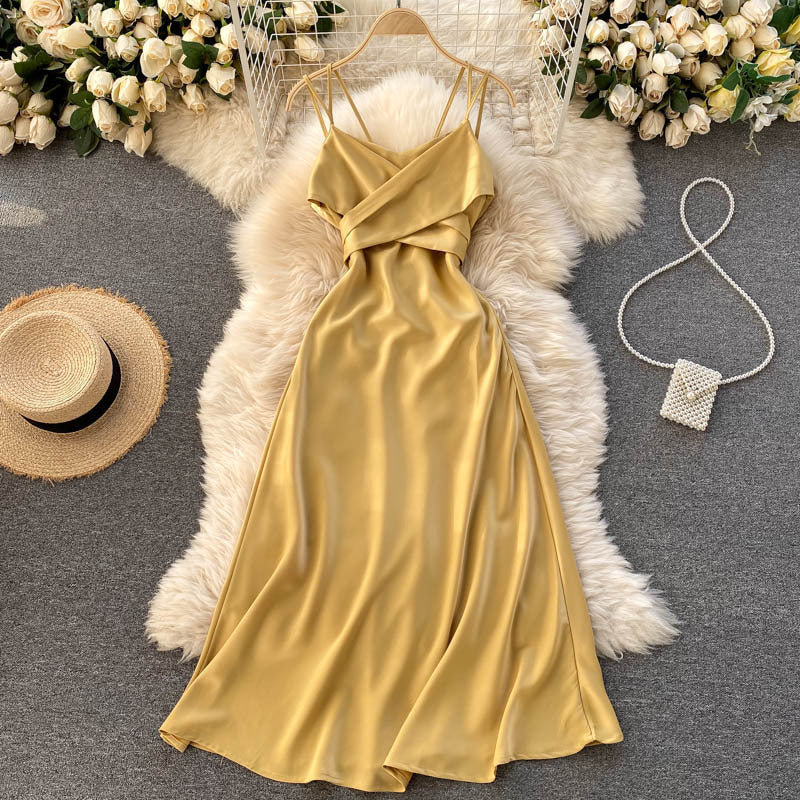 Zephyra | Crossover Satin A-Line Midi Dress