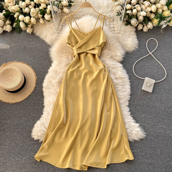 Zephyra | Crossover Satin A-Line Midi Dress