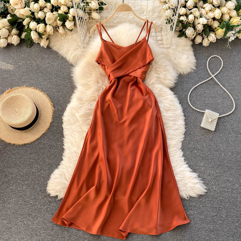 Zephyra | Crossover Satin A-Line Midi Dress