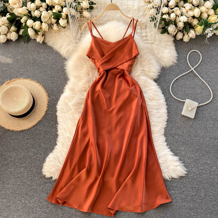 Zephyra | Crossover Satin A-Line Midi Dress