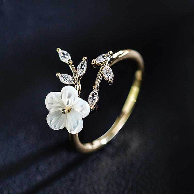 Flora | Floral Leaf Open Adjustable Ring