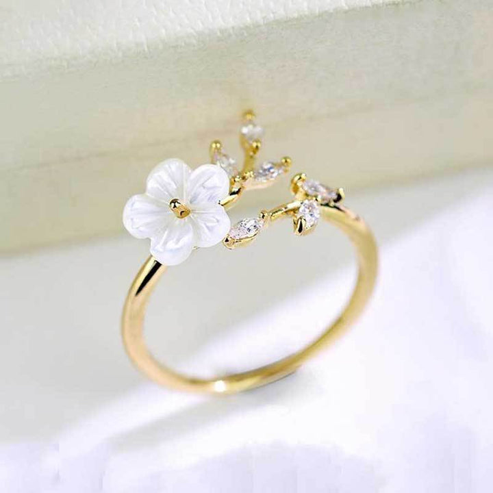 Flora | Floral Leaf Open Adjustable Ring