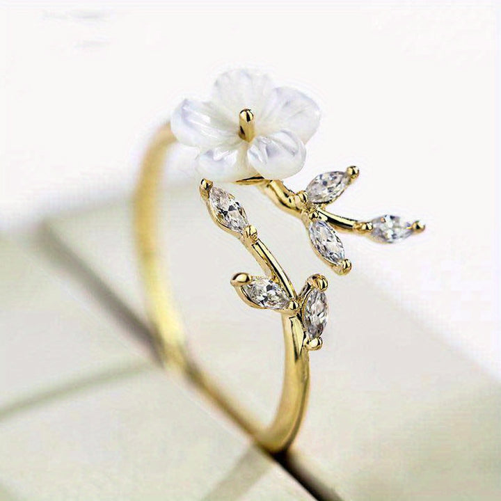 Flora | Floral Leaf Open Adjustable Ring