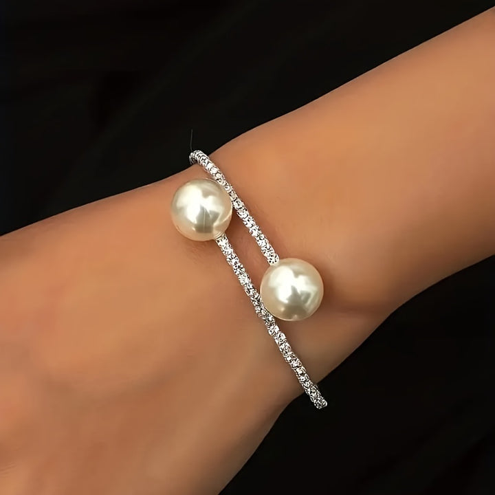 Isolde | Contemporary Pavé Bypass Faux Pearl Bangle