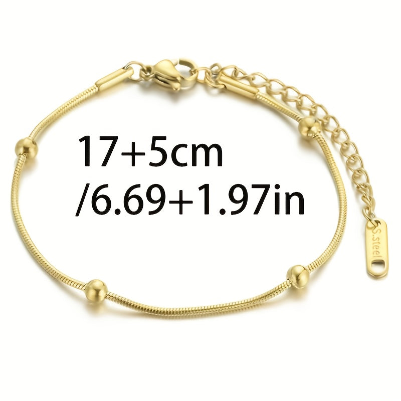 Alara | Minimalist Stainless Steel Snake Chain Bead Bracelet