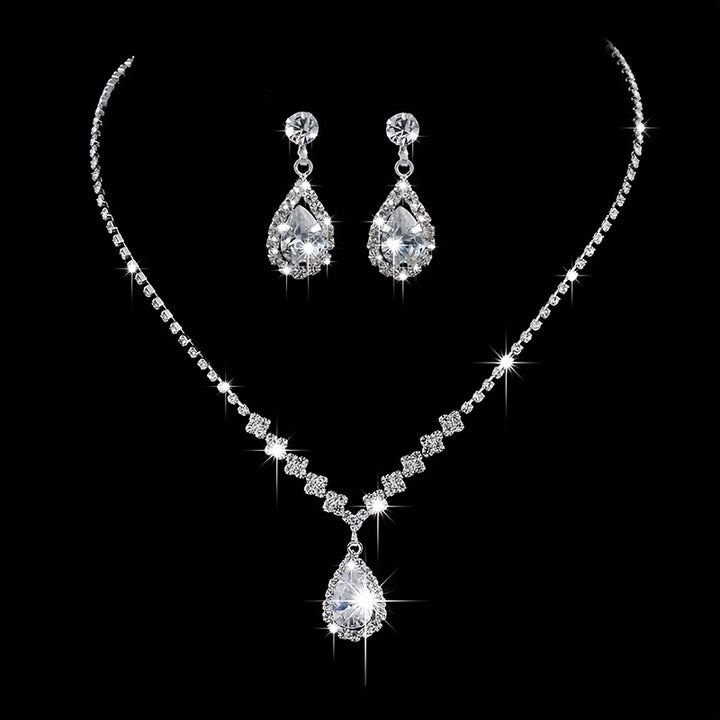 Elowena | Teardrop Rhinestone Pendant Necklace &amp; Earrings Set