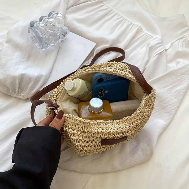 Noemia | Handwoven Straw Hobo Crossbody Bag