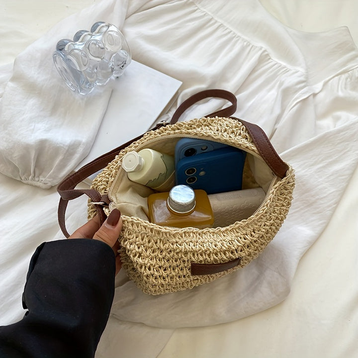 Noemia | Handwoven Straw Hobo Crossbody Bag