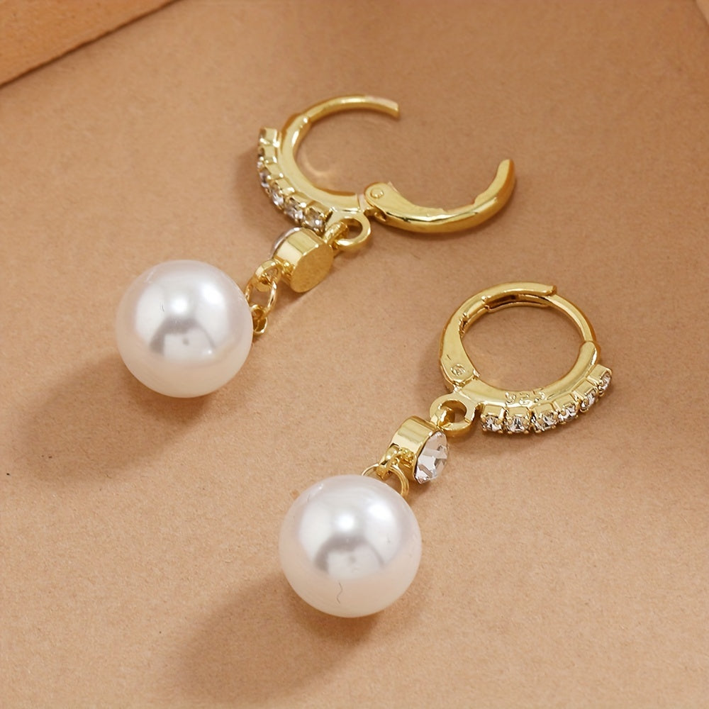 Solene | High-End Gentle Style Faux Pearl Drop Huggie Earrings