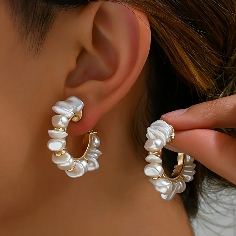 Nerina | Handcrafted Baroque Faux Pearl Hoop Earrings