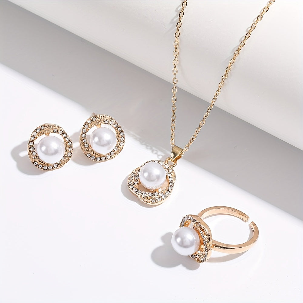 Arabella | Vintage Faux Pearl &amp; Crystal Halo Jewelry Set