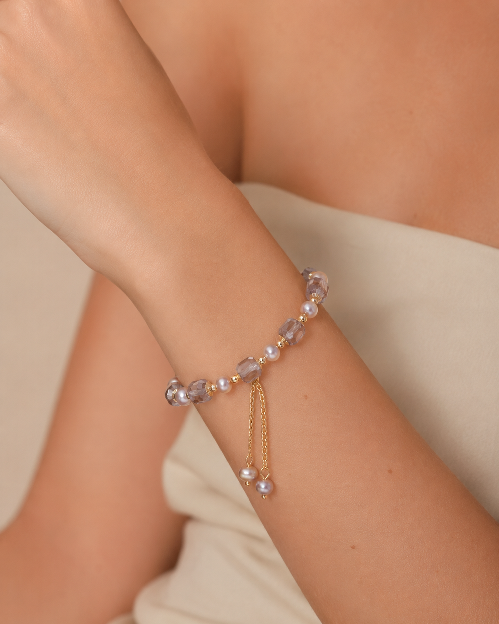 Elena | Crystal and Tinted Pearl Bracelet - view 2 - Maeve The Label