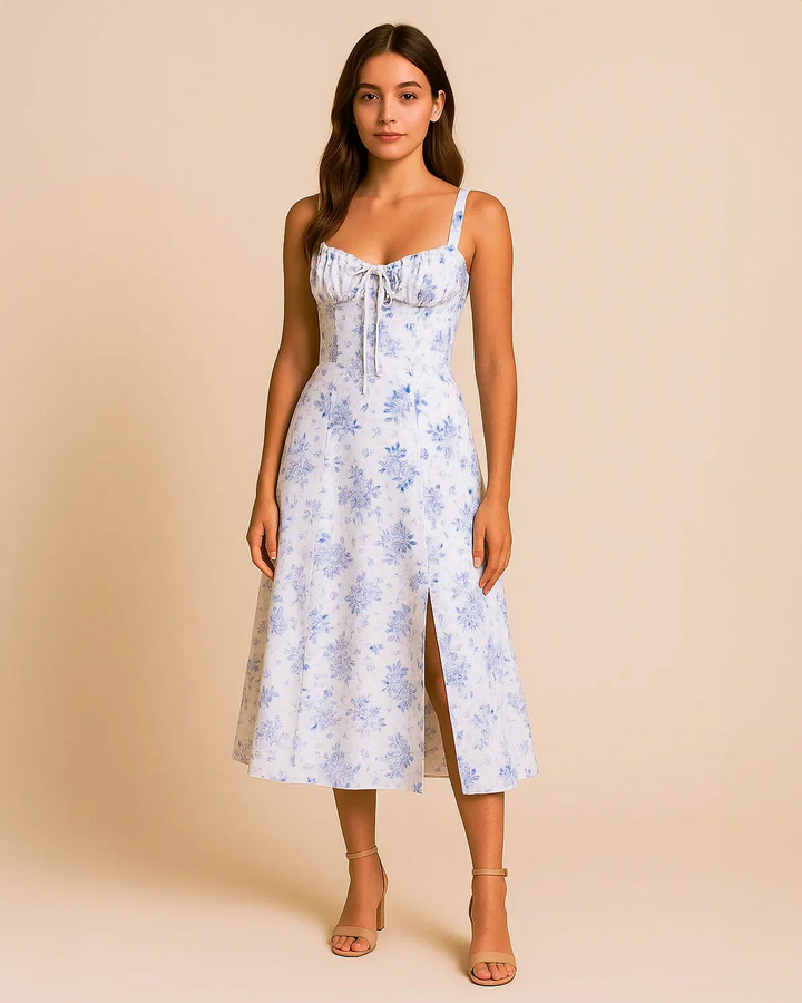 Delilah | Square Neck Floral Ruched Midi Dress