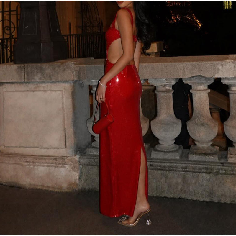 Tayla | Sequin Square Neck Backless Maxi Dress