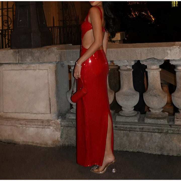 Tayla | Sequin Square Neck Backless Maxi Dress