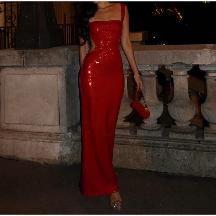Tayla | Sequin Square Neck Backless Maxi Dress