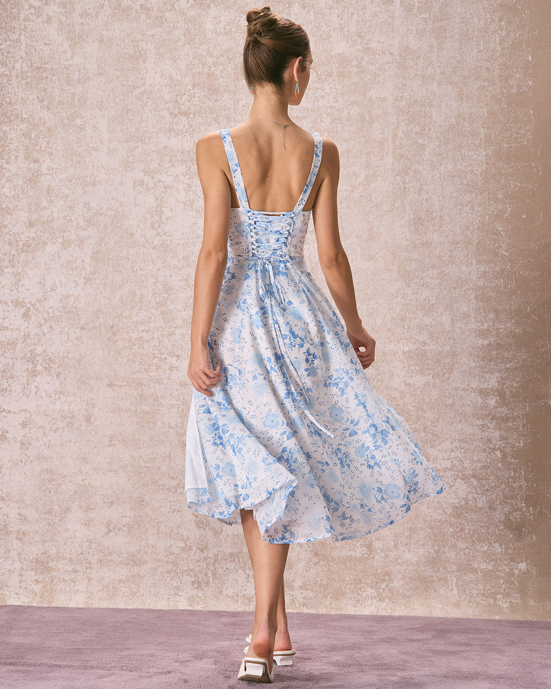 Delilah | Square Neck Floral Ruched Midi Dress
