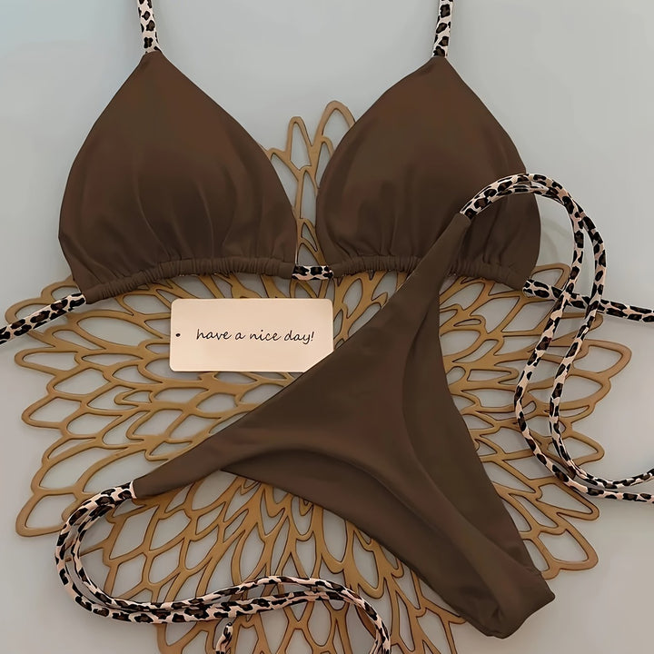 Sahara | Leopard Accent Triangle Bikini Set