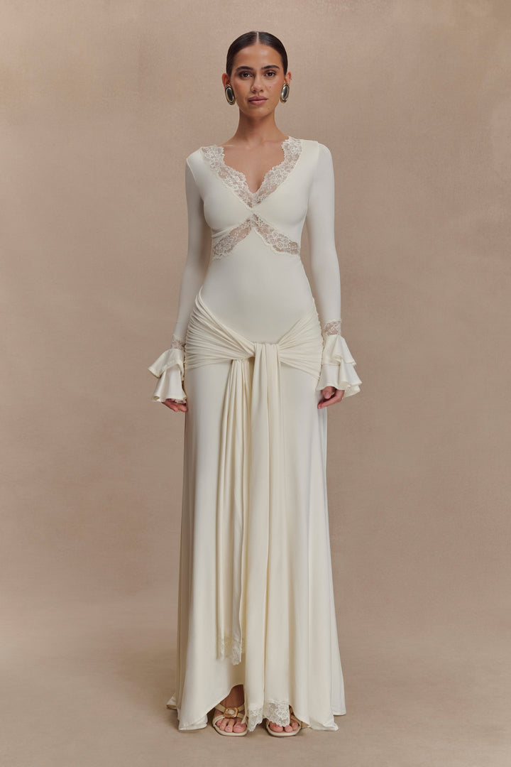 Alexanda | Slinky Lace V-Neck Maxi Dress