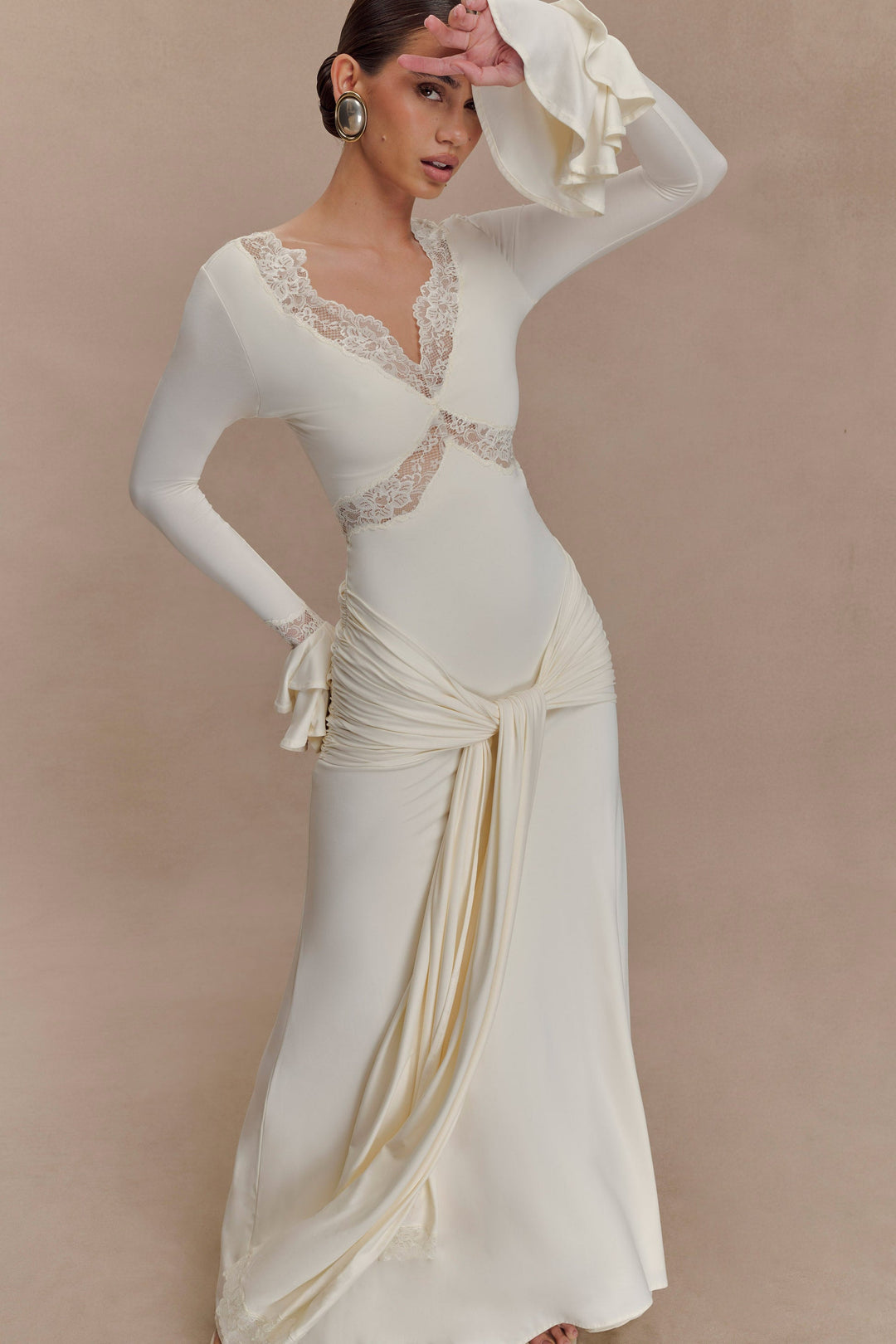 Alexanda | Slinky Lace V-Neck Maxi Dress