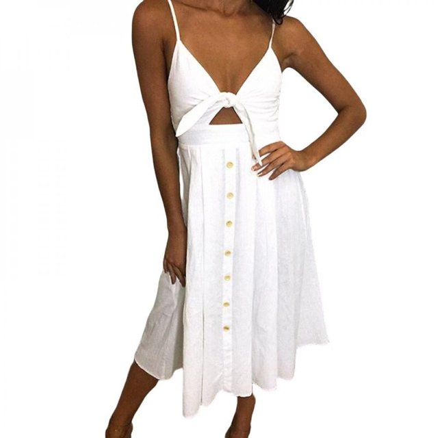 Nerida | Tie-Front Cutout A-Line Midi Sun Dress