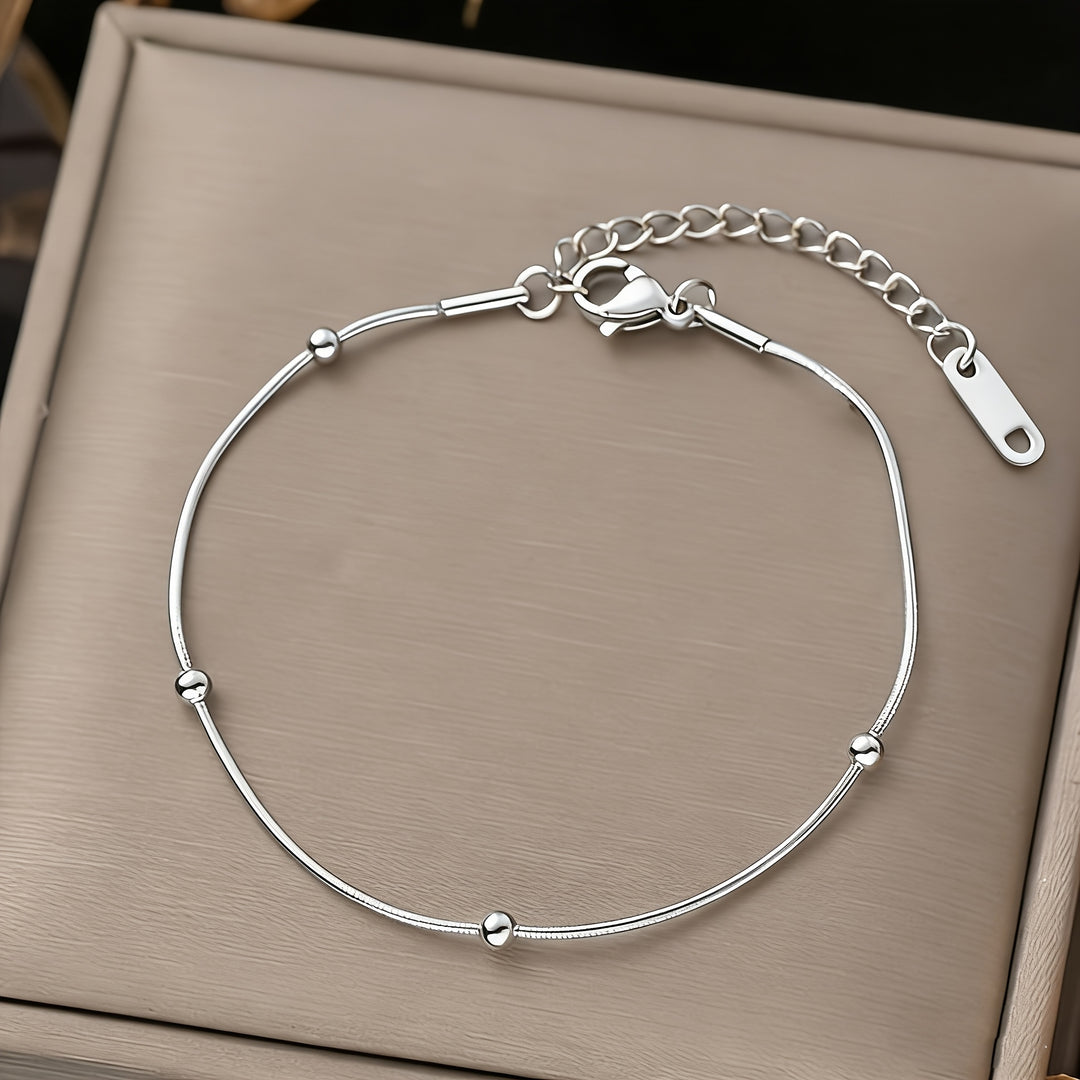 Alara | Minimalist Stainless Steel Snake Chain Bead Bracelet