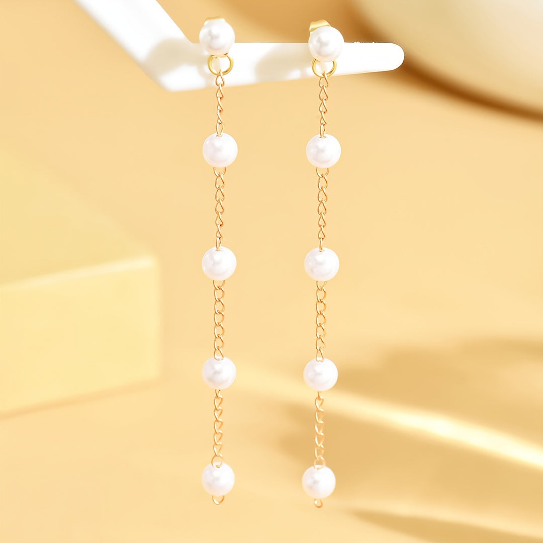 Evangeline | Faux Pearl Tassel Long Dangle Earrings