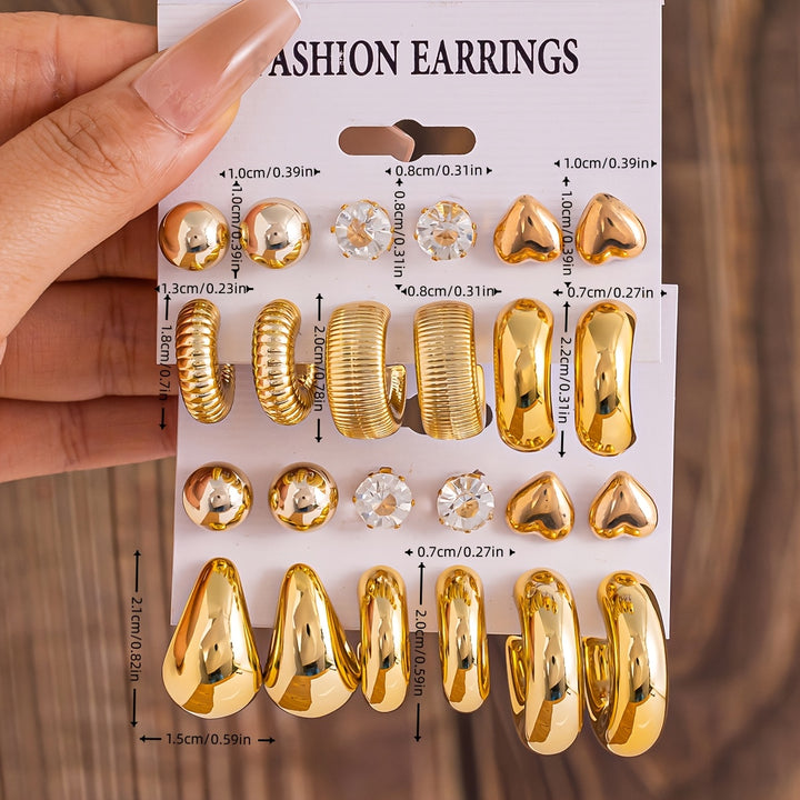 Calliste | Chunky Gold-Tone &amp; Crystal Hoop Stud Earrings Set